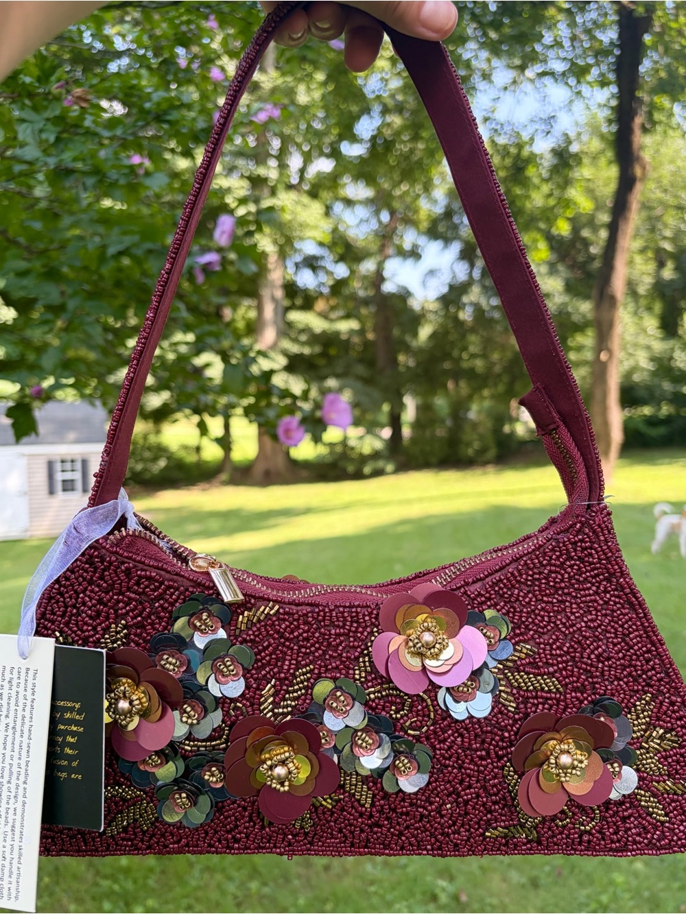 NTW Viral Bohemian Chic Floral Sequin Burgundy Beaded Bag for Fall! - Picture 1 of 8